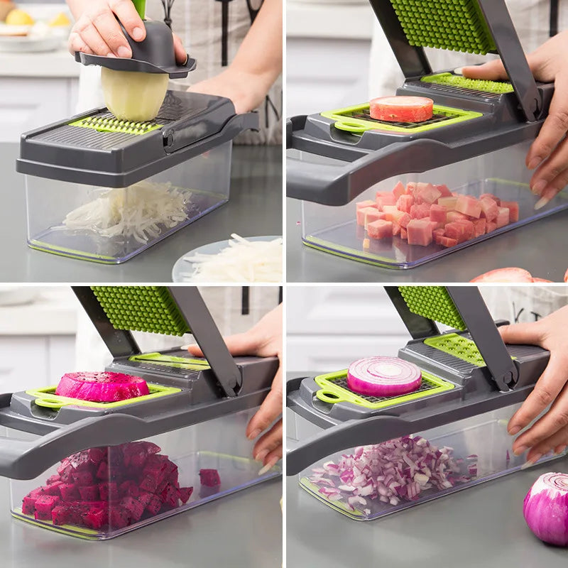 14-in-1 Multifunctional Vegetable Chopper – Onion Dicer, Slicer & Food Cutter with Container