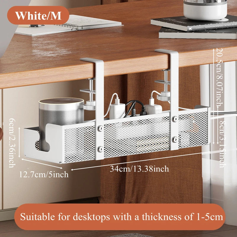 No-Drill Under Desk Cable Management Tray – Extendable Wire Organizer for Home & Office