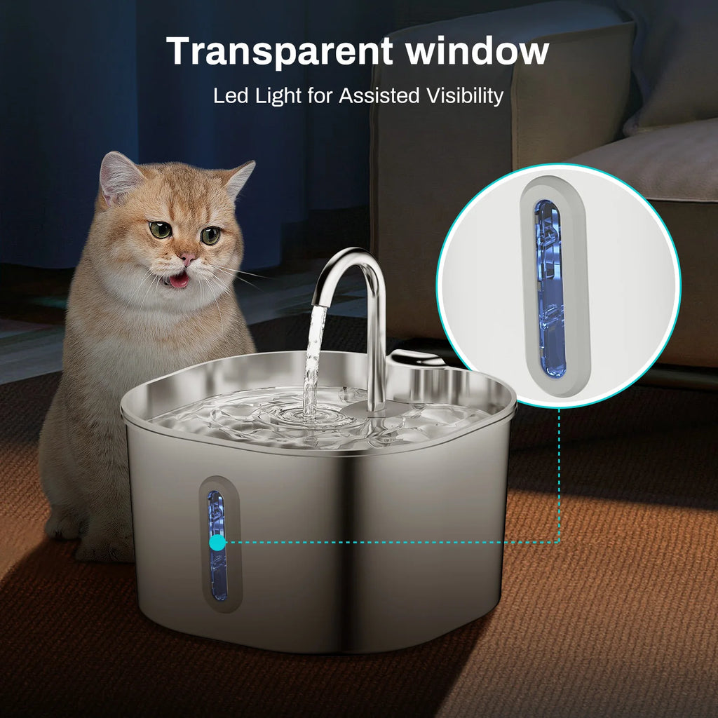 Stainless Steel Pet Water Fountain - 2.2L Automatic Water Dispenser For Cats & Dogs