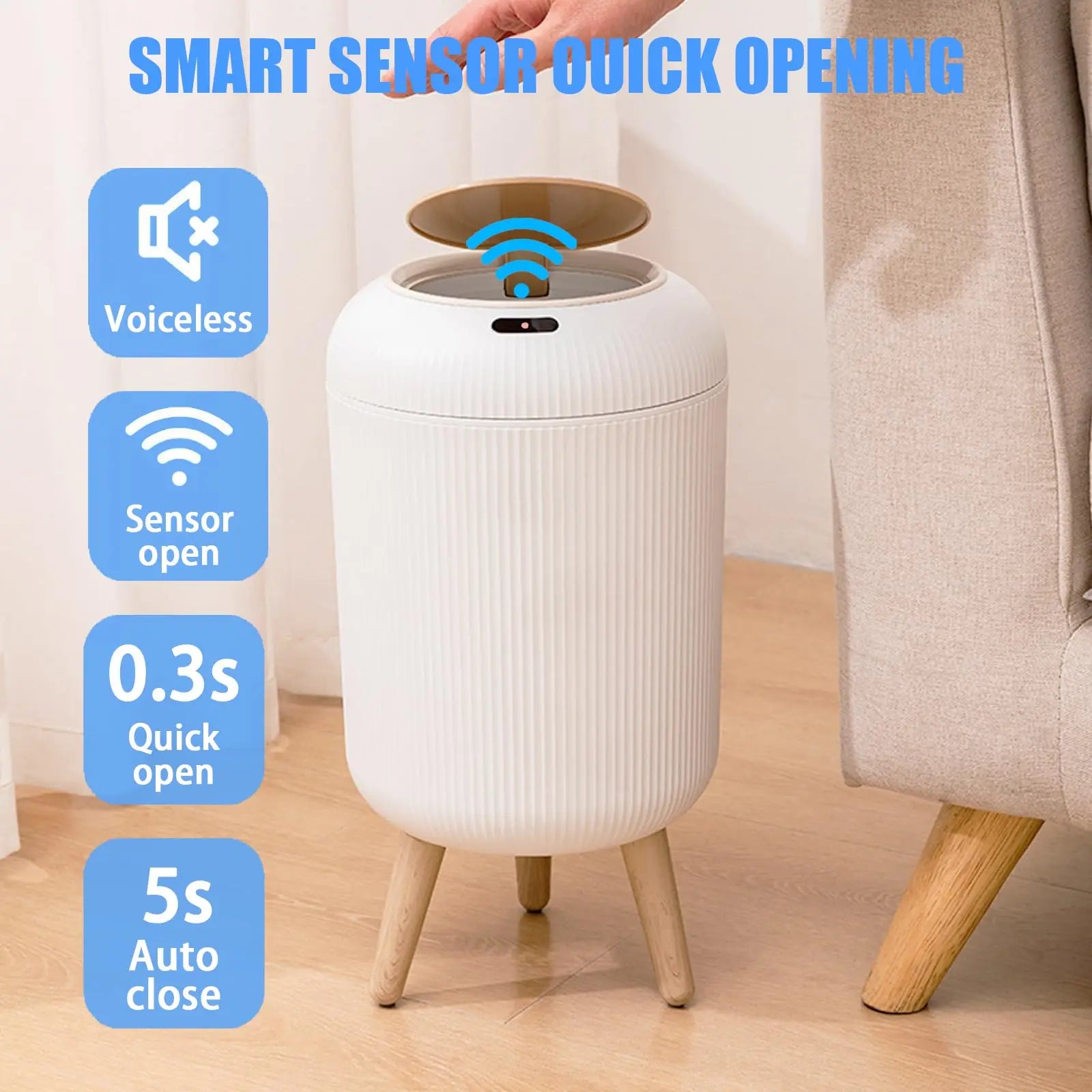 Smart Automatic Trash Can with Lid – Touchless Motion Sensor Waste Bin for Kitchen & Bathroom