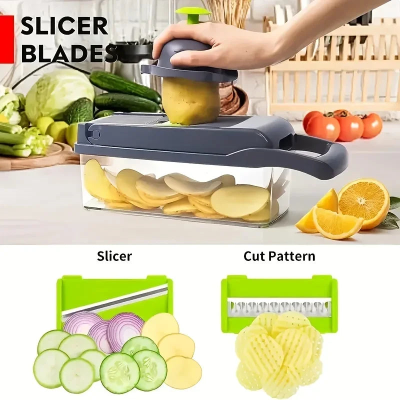 14-in-1 Multifunctional Vegetable Chopper – Onion Dicer, Slicer & Food Cutter with Container