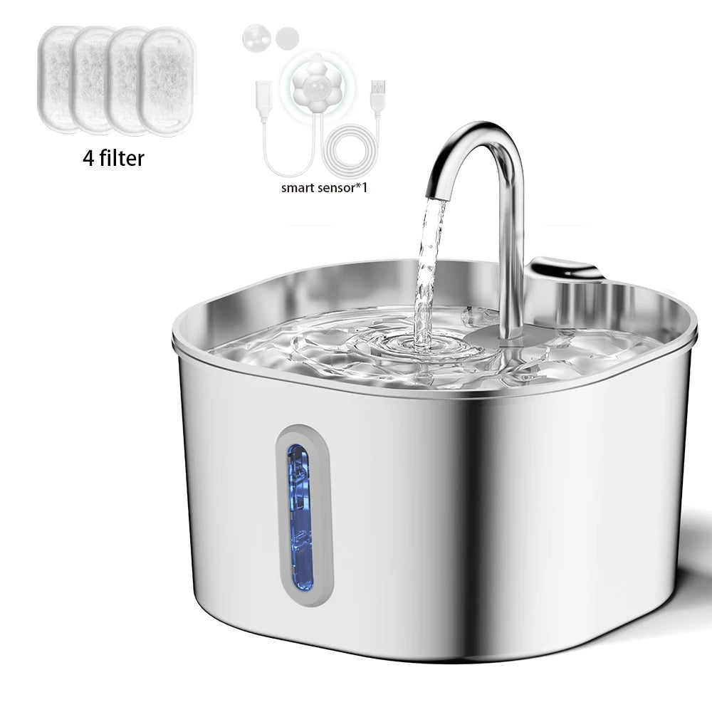 Stainless Steel Pet Water Fountain - 2.2L Automatic Water Dispenser For Cats & Dogs