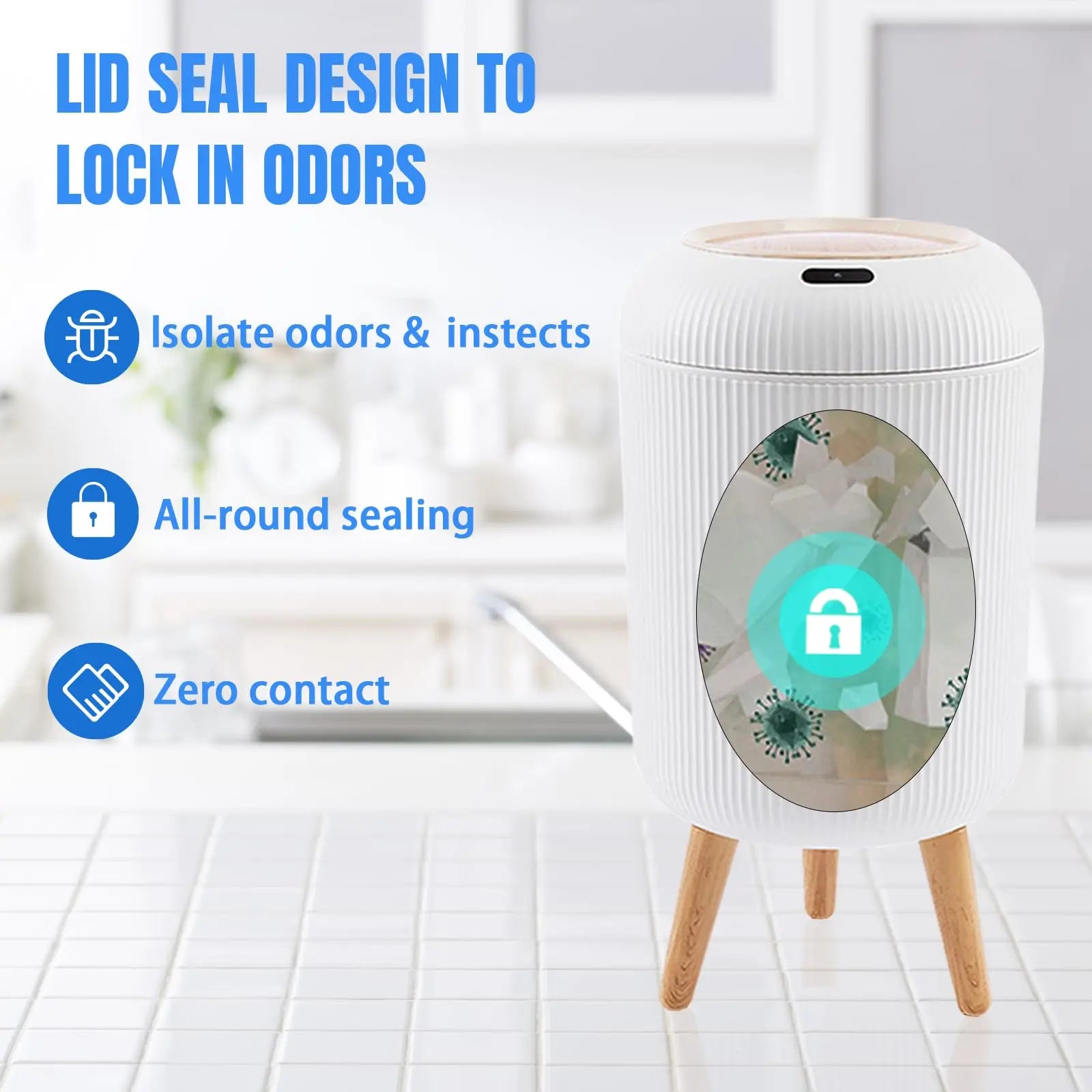 Smart Automatic Trash Can with Lid – Touchless Motion Sensor Waste Bin for Kitchen & Bathroom