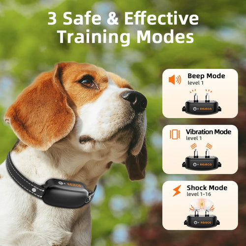 ROJECO Electric Dog Training Collar – Rechargeable, Waterproof IPX7, Remote Control | Safe & Effective