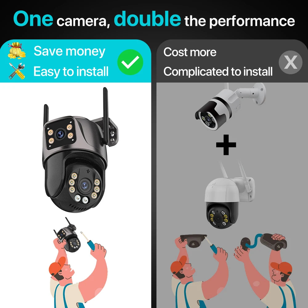 4K PTZ WiFi Security Camera – Dual Lens, AI Auto Tracking, Night Vision, Outdoor Waterproof | iCSee