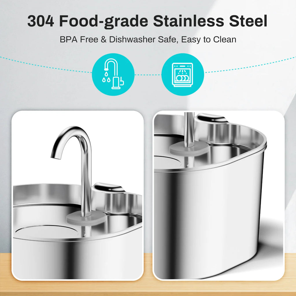 Stainless Steel Pet Water Fountain - 2.2L Automatic Water Dispenser For Cats & Dogs