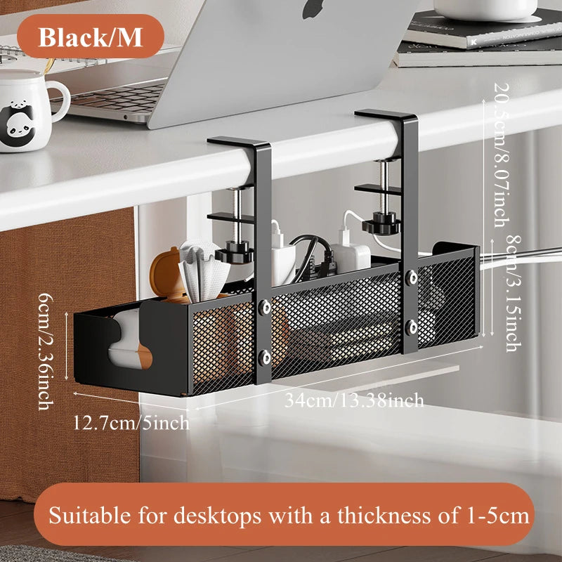 No-Drill Under Desk Cable Management Tray – Extendable Wire Organizer for Home & Office