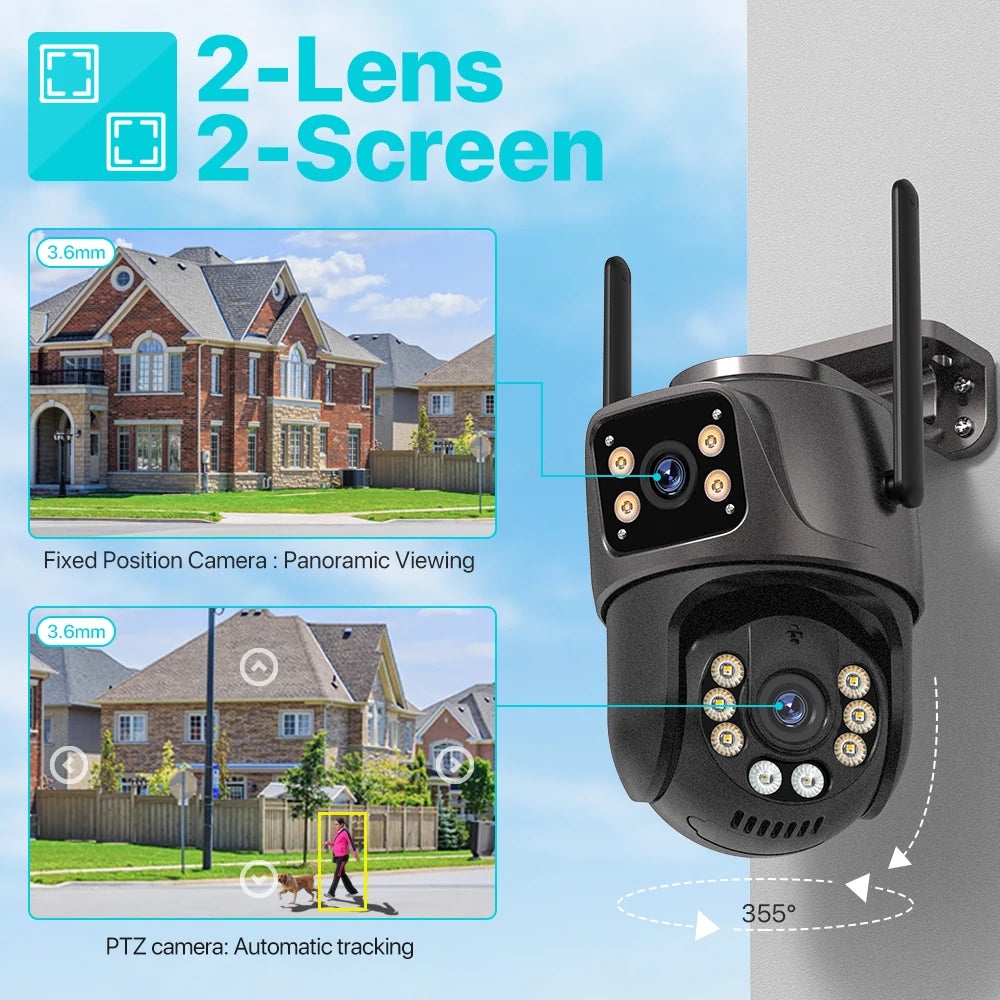 4K PTZ WiFi Security Camera – Dual Lens, AI Auto Tracking, Night Vision, Outdoor Waterproof | iCSee