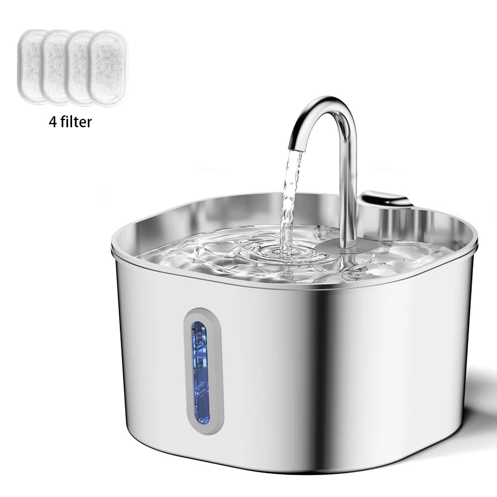 Stainless Steel Pet Water Fountain - 2.2L Automatic Water Dispenser For Cats & Dogs