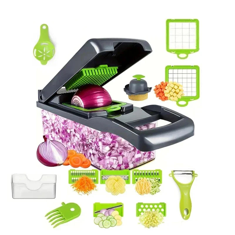 14-in-1 Multifunctional Vegetable Chopper – Onion Dicer, Slicer & Food Cutter with Container