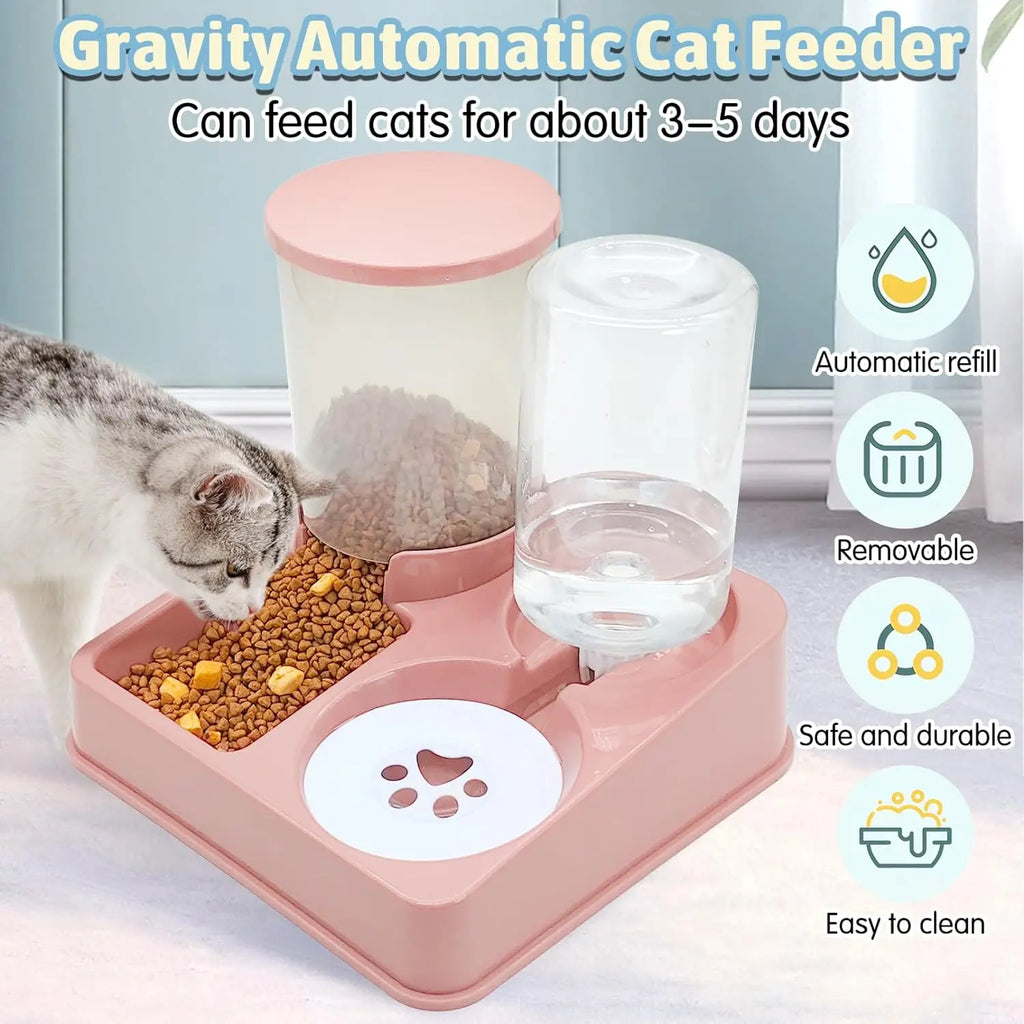 2-in-1 Automatic Cat Feeder & Water Dispenser Set – Gravity Food and Water Feeder for Pets