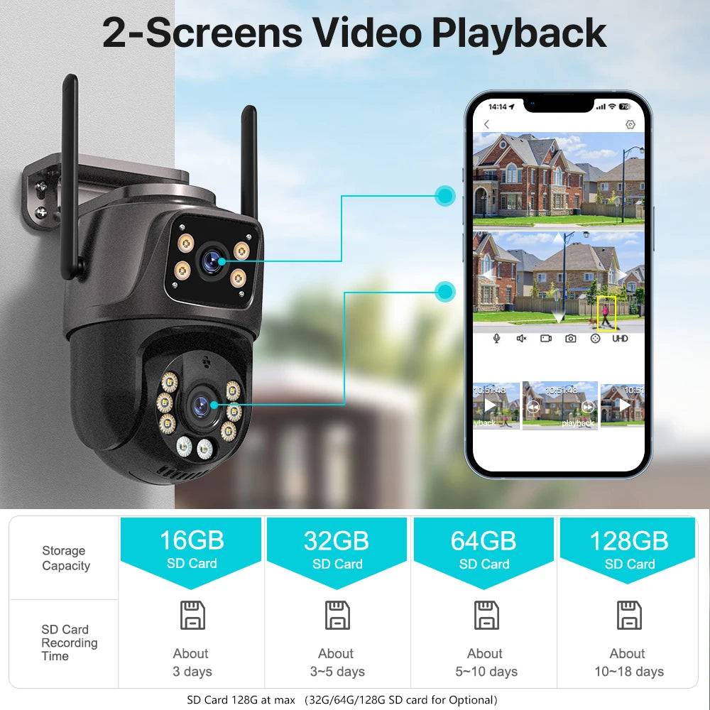 4K PTZ WiFi Security Camera – Dual Lens, AI Auto Tracking, Night Vision, Outdoor Waterproof | iCSee